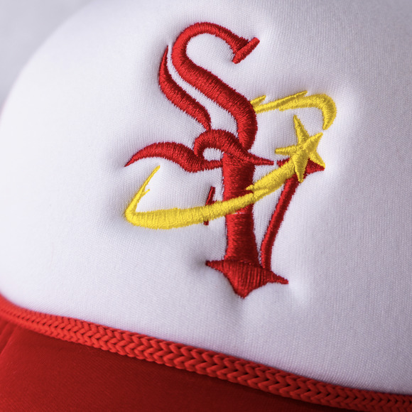 SUEDE VENUS RED WHITE MESH EMBROIDERED TRUCKER BASEBALL SNAPBACK HAT - Picture 3 of 5